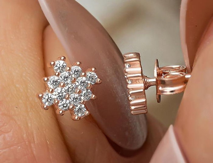 Heliophilia Silver Pendientes de Plata de Ley 925 con Baño de Oro Rosa y Circón